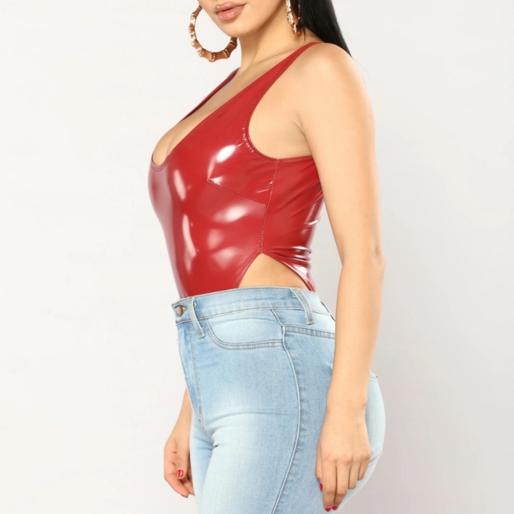 Red leather bodysuit
